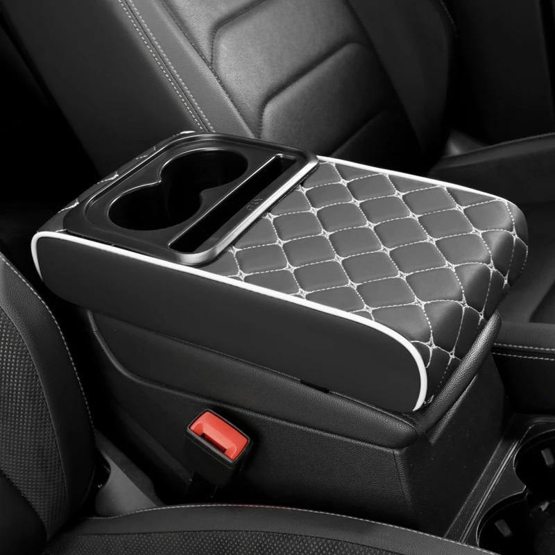 PU-Leder Auto-Mittelkonsolen-Aufbewahrungspolster mit Getränkehalter, Telefonkartenfach, Doppelte Taschen oder Ohne Aufbewahrungsfach – Detail 16