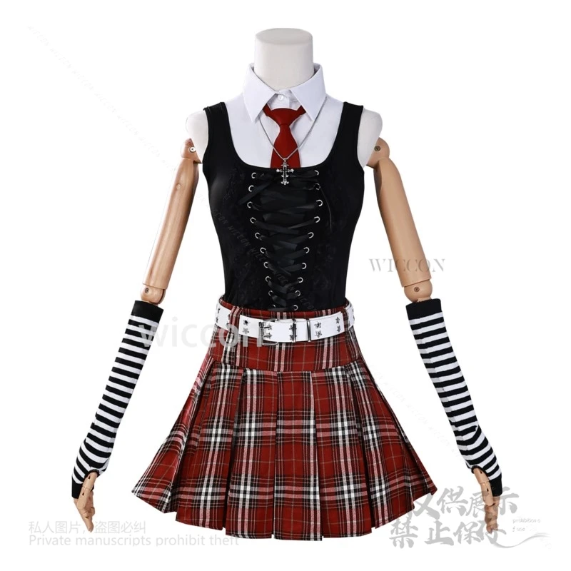 Disfraz de Anime Misa Amane Cos estilo japonés Y2K Jirai Kei JK vestido escolar de cuero collar conjunto completo pelucas mujeres Halloween