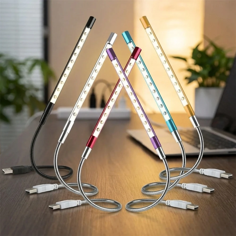 

10 светодиодных мини-ламп USB с гибкой металлической штангой, портативная лампа для чтения книг, настольная лампа для защиты глаз, для ноутбуков, ПК, компьютеров