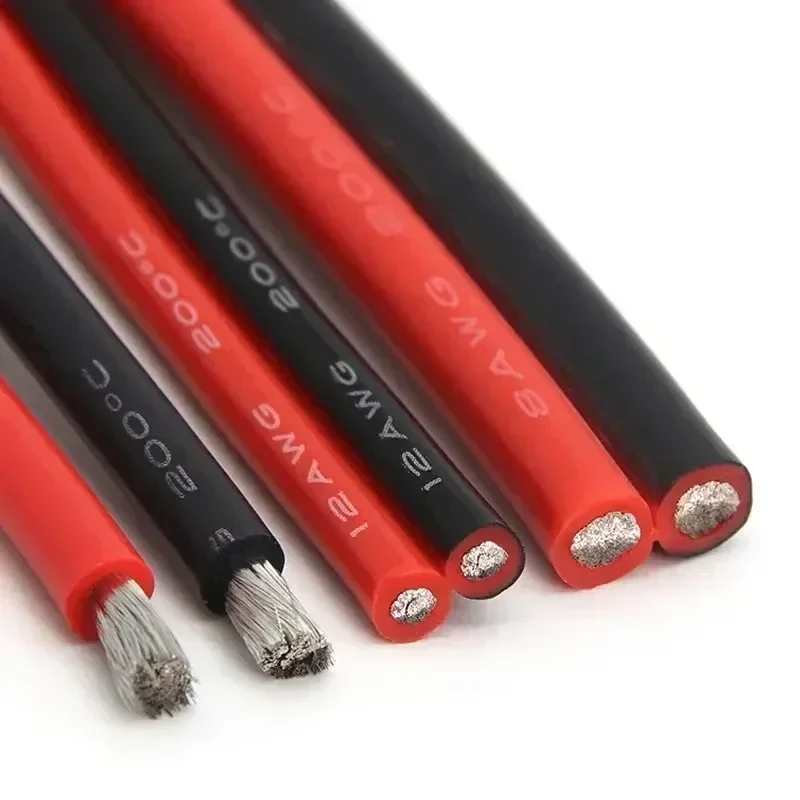 Heat-Resistant Silicone Wire Automotive Wiring Car Battery Copper Cable 1~50m 30 26 24 22 20 18 16 14 12 10 8AWG Red Black