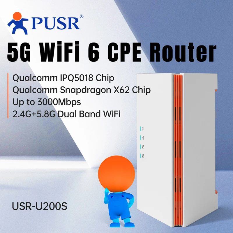 PUSR Global 4G/5G Dual Band WiFi6 AX3000 CPE Router Sim Card Slot Qualcomm IPQ5018 4*Gigabit Ports FWA up to 3000Mbps U200