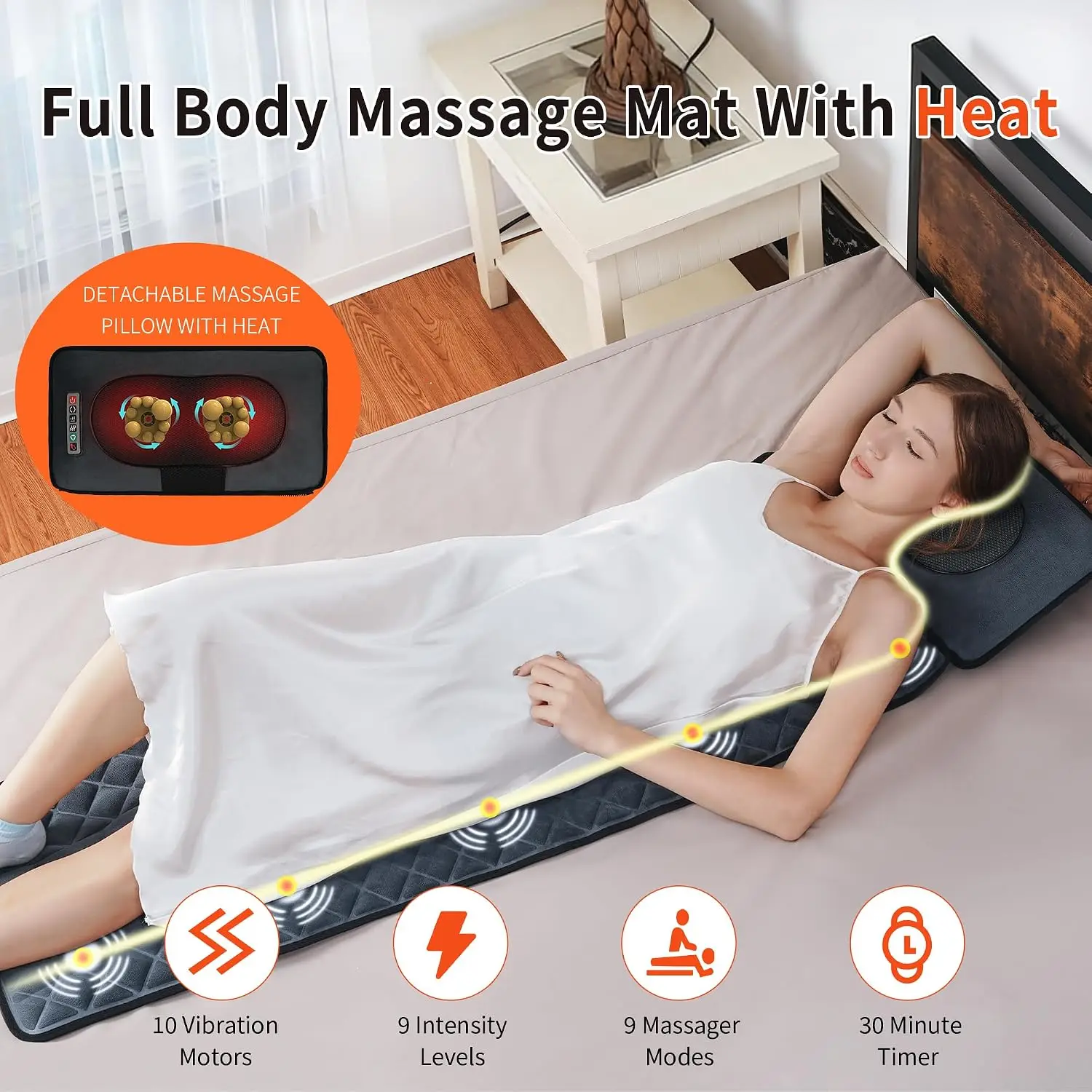 Heated Vibration Massage Mat Full Body Ten Motors
