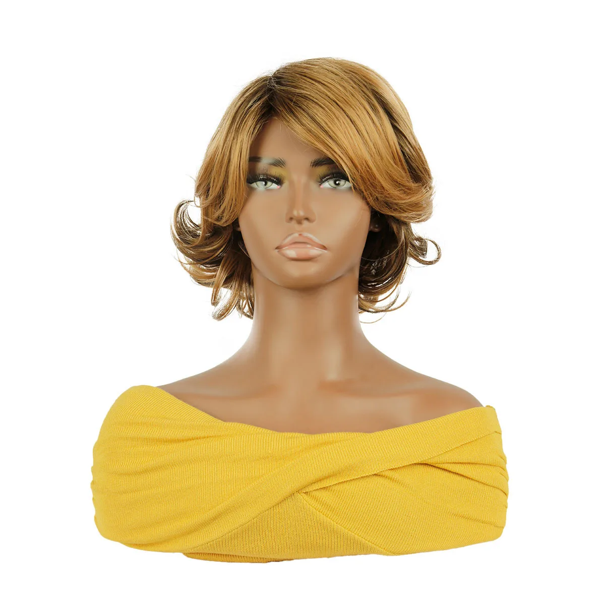 قصيرة شقراء الجذور الداكنة رجل شقراء Pelucas هالوين زي واقعية الألياف الاصطناعية أشعث شعر مستعار تأثيري