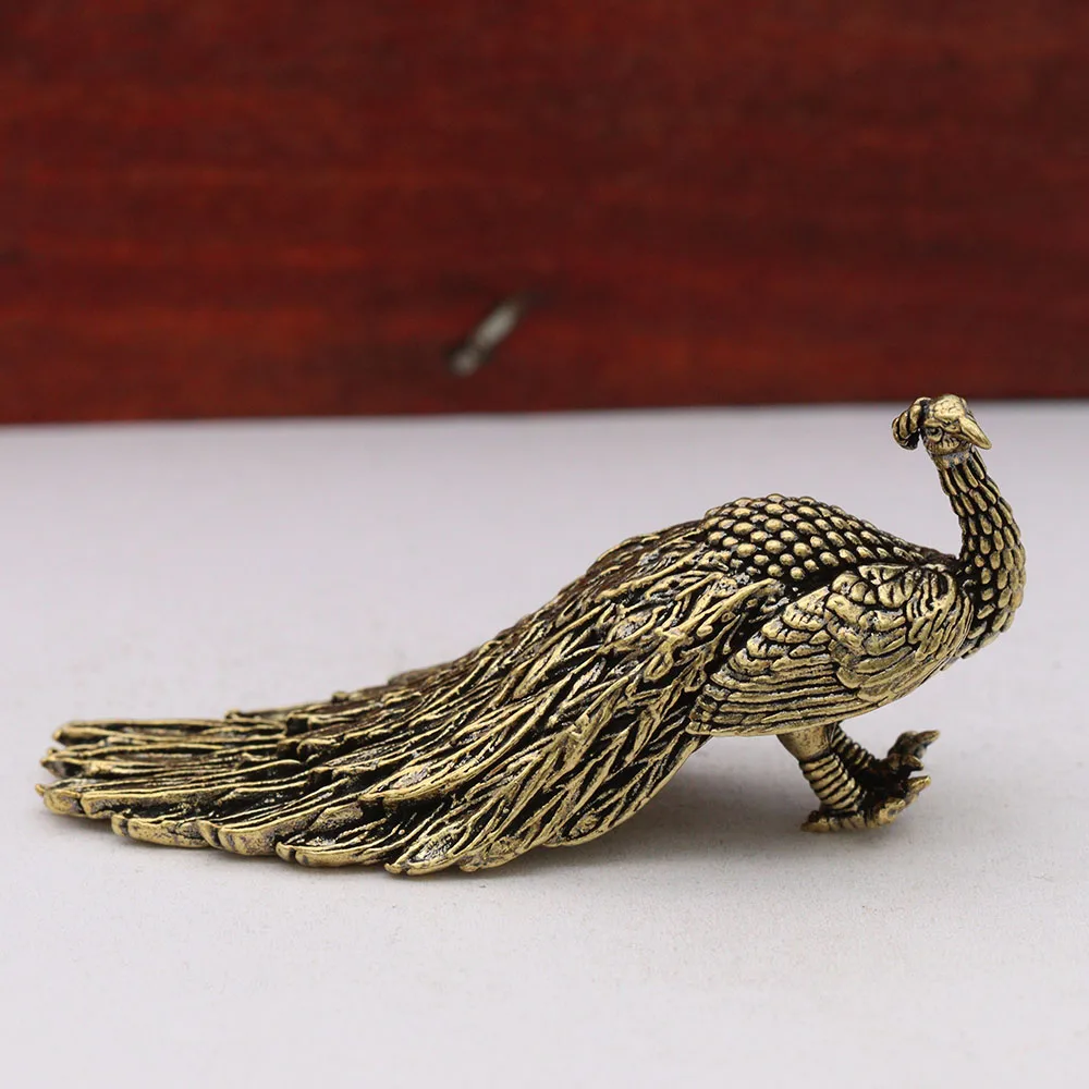 Figuras de pavo real de cola larga de latón, adorno de escritorio, Animal Vintage, Pavo Real, pájaro, estatua pequeña, decoración del hogar, accesorios artesanales