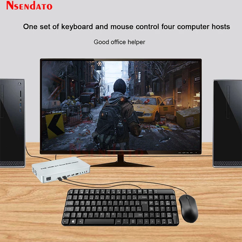 KVM HDMI Multi-viewer 4X1 HDMI Quad Screen Multiviewer with seamless 4 In 1 HDMI Multi viewer For USB Keyboard Mouse Control PC