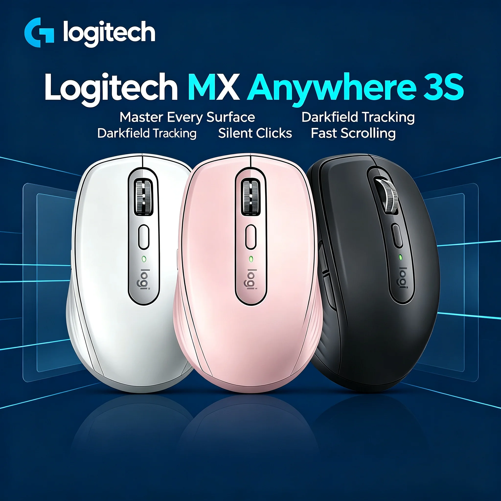 Logitech MX Anywhere 3S Wireless Computer Mouse, Cross-Platform Control, Quiet Click, Travel Office Mouse