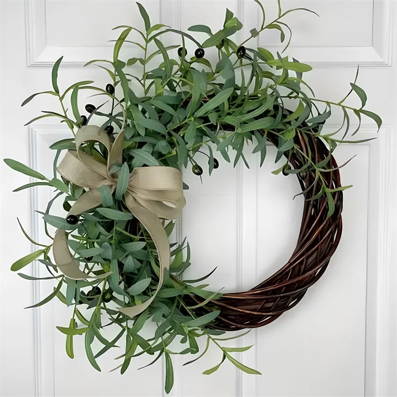

Olive Bow Floral Wreath Artificial Door Wall Hanger Farmhouse Home Decor Ornament Indoor Outdoor Wedding Party Decorations