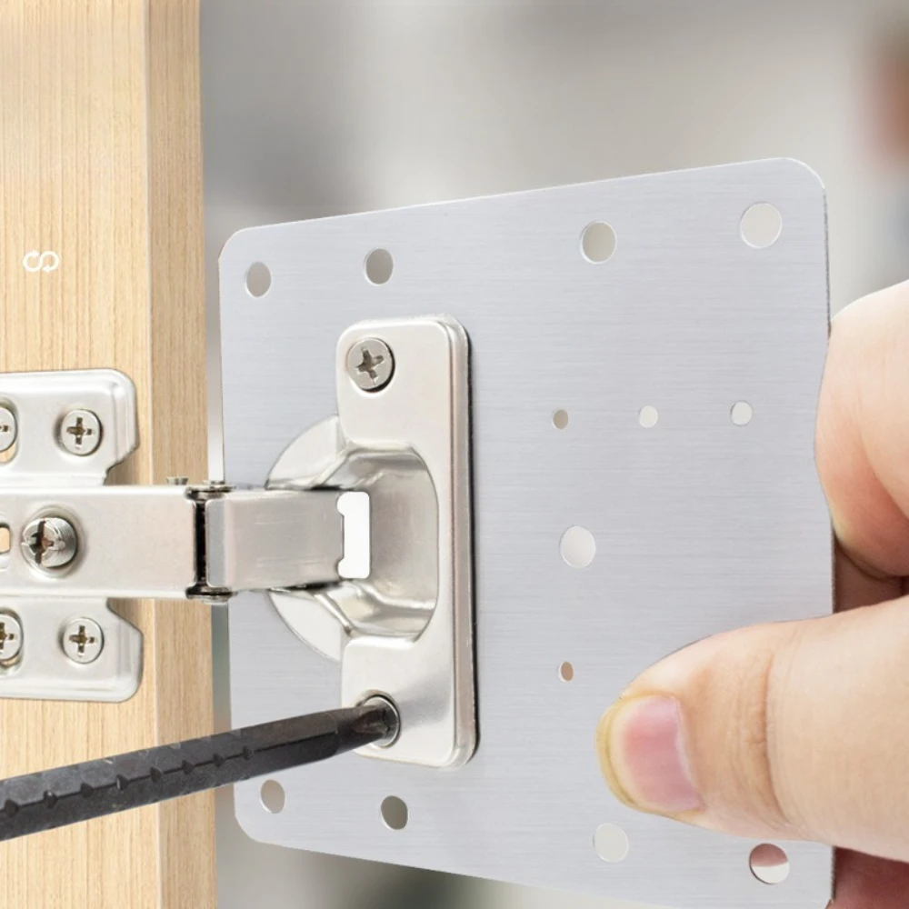 

Stainless Steel Hinge Fixing Plate Kit Cabinet Door Hinge Repair Plate Bracket with Screw for Kitchen Furniture Cabinet Door