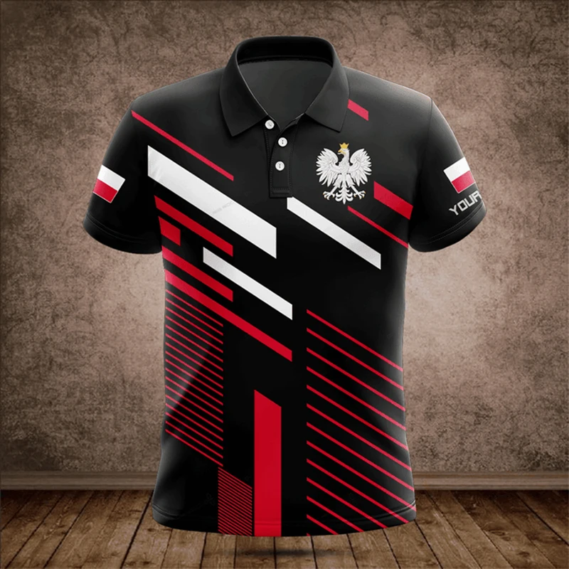 Custom Name Poland Flag Graphic Camo Polo Shirt Summer Casual Men's Fashion Loose Cool E-Sports Jersey Daily Short Sleeve Tops