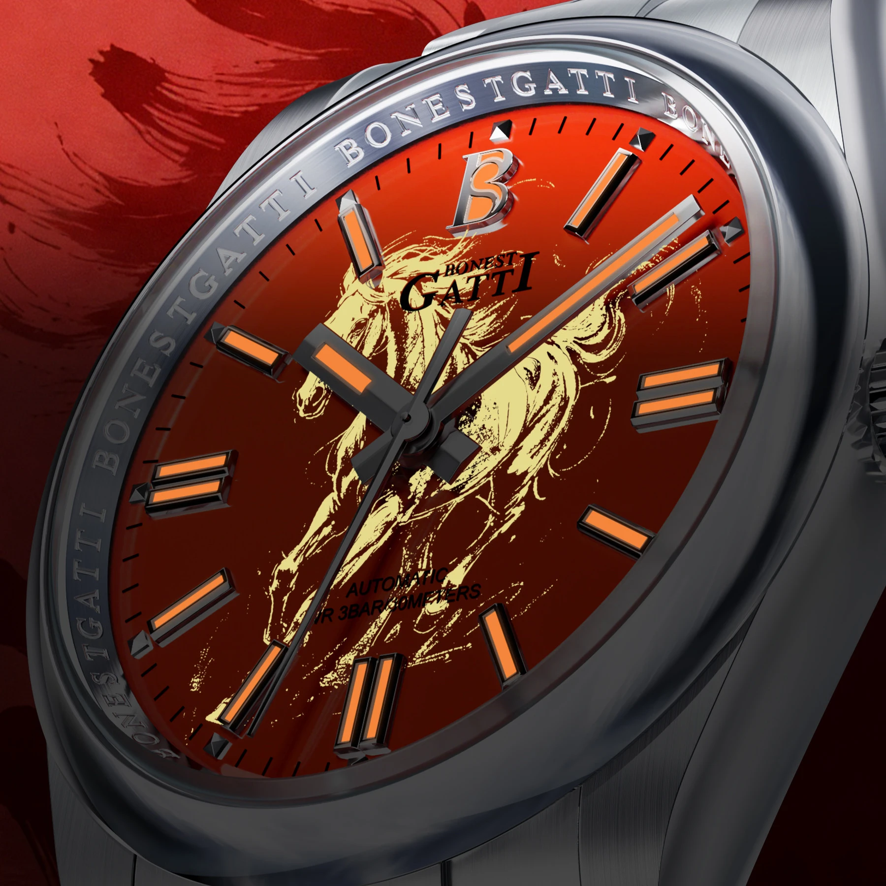 

BONEST GATTI Men Automatic Watch Luxury 40mm Mechanical Wristwatch Waterproof Sapphire Mirror Luminous Horse Year Dial