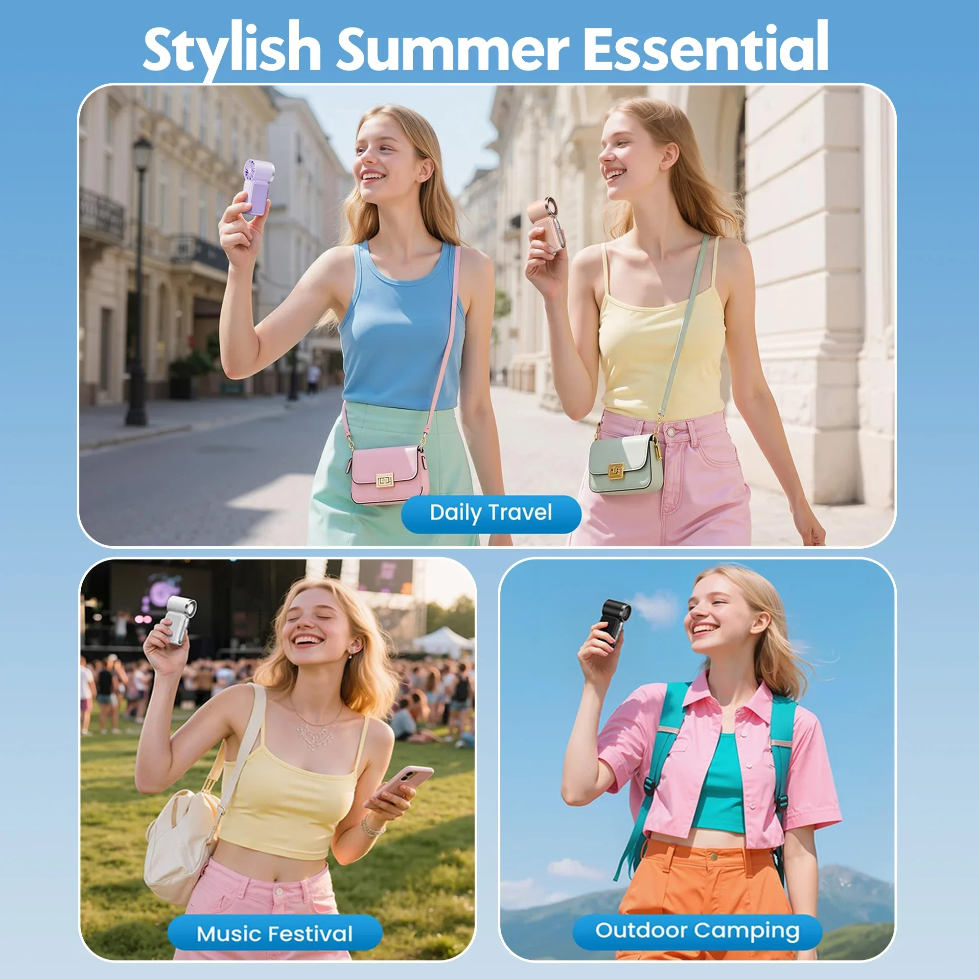 Handheld Mini Fan 5 Speed Adjust Type C Rechargeable Portable Fan Digital Display Desktop Fan Outdoor Use