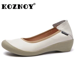 Koznoy 4cm Genuine Leather Flats Sandals Ethnic Loafer Woman Comfortable Summer Ladies Moccasin Soft Soled Comfy Shallow Shoes