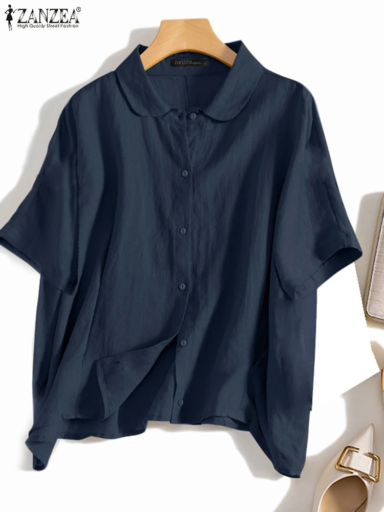 

ZANZEA Casual Short Sleeve Shirts Womens 2025 Summer Elegant Comfort Everyday Chemise Femme Button Up Turn-Down Collar Blouses