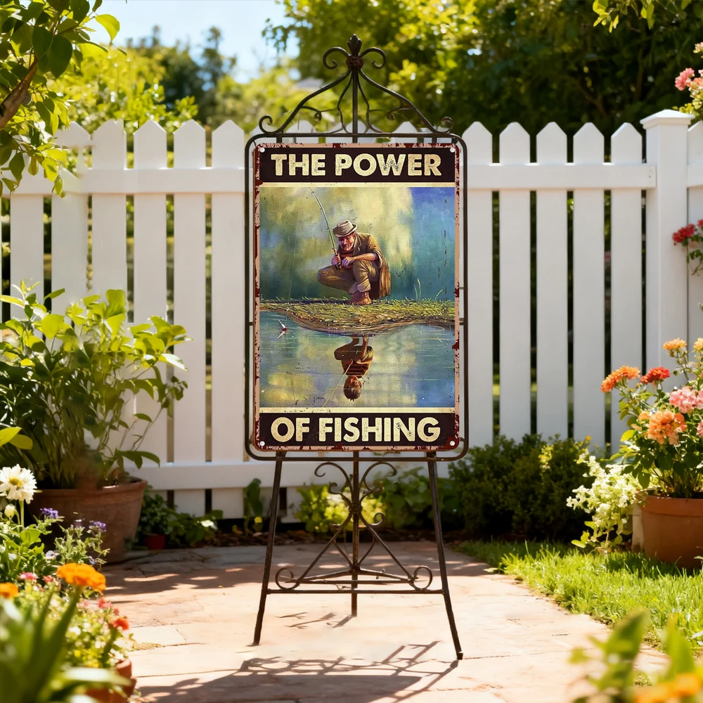 Fishing Aluminum Metal Tin Sign,The Power of Fishing,Make Man Young,Metal Wall Panel Retro Art Decor for Home Club Cabin Garage