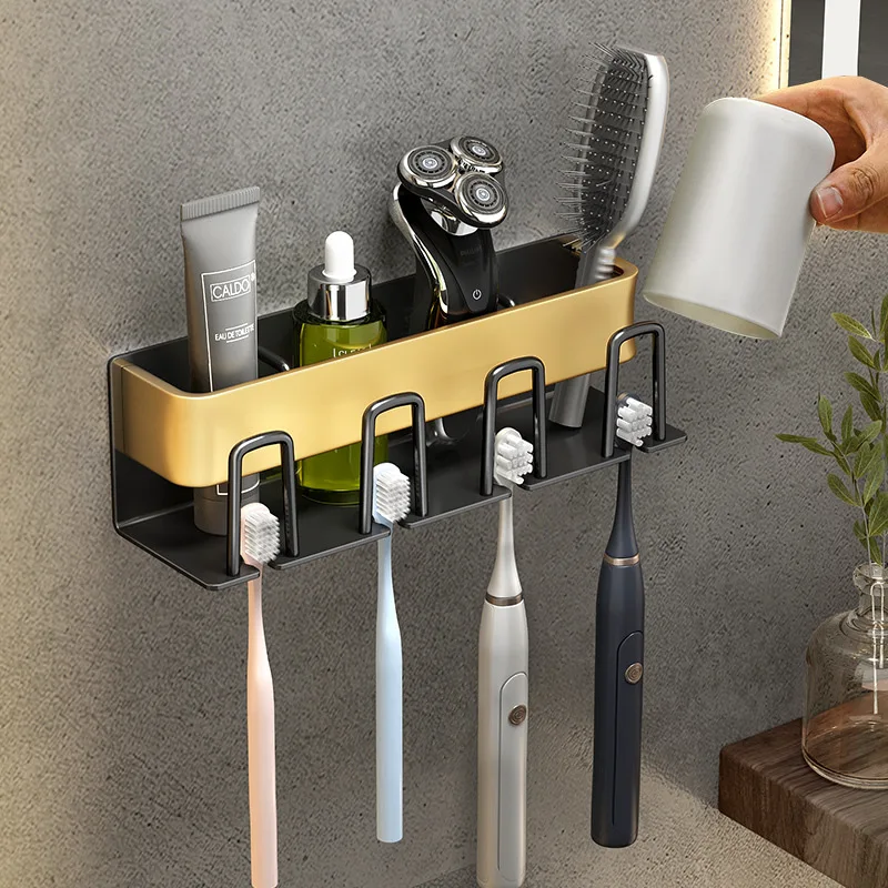 

Punch-free Aluminum U-shaped Buckle Toothbrush Rack Bathroom Suction Wall-mounted Mouthwash Cup Holder ElectricToothbrush Holder