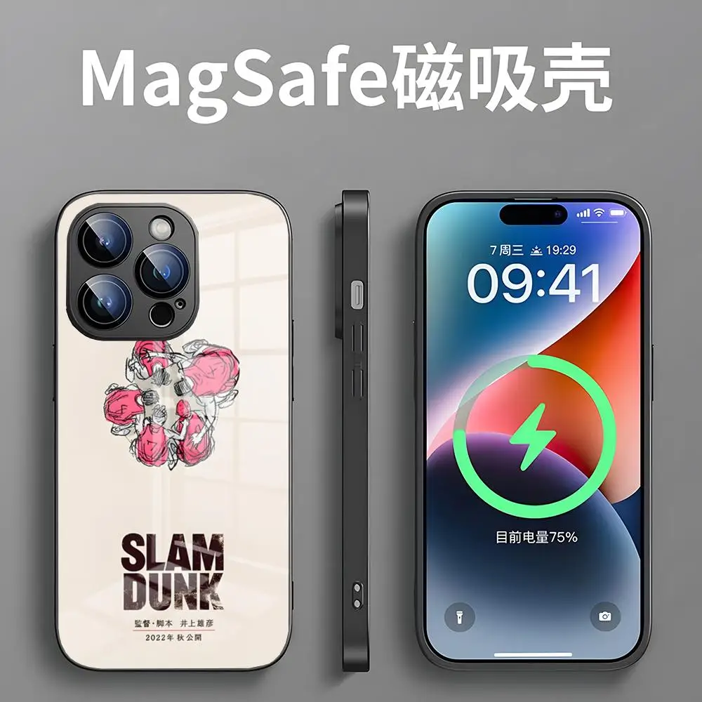 Anime SLAM DUNK-K Phone Case For iPhone 15 Pro 11 Max 12 14 13 Mini Alex Mirror For Deluxe Magsafe Wireless Charging Cover