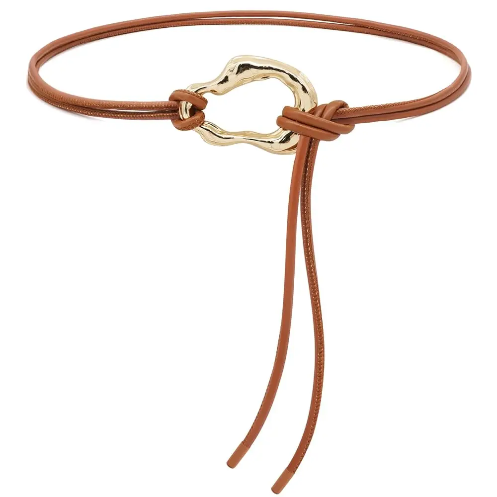 Cinturones Delgados para Mujer, Cinturón de Cuero PU con Nudo y Hebilla Dorada para Vestidos