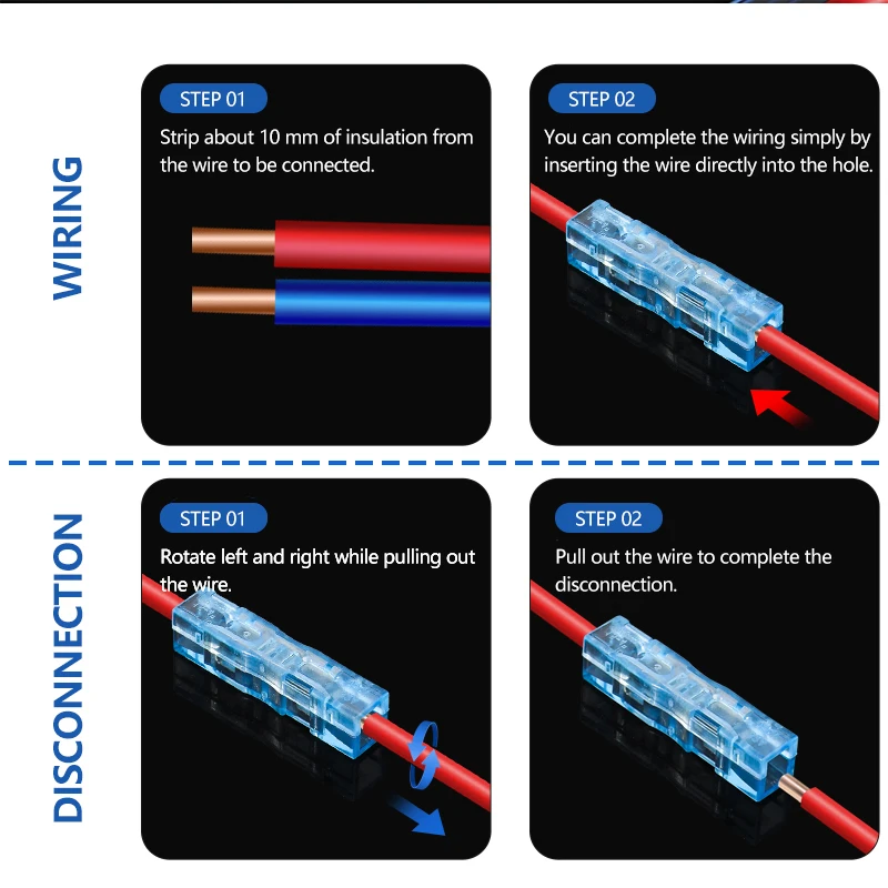 10pcs Quick Connection Terminal Wire Docking No-Press Direct Plug Connector High Current Extension Parallel