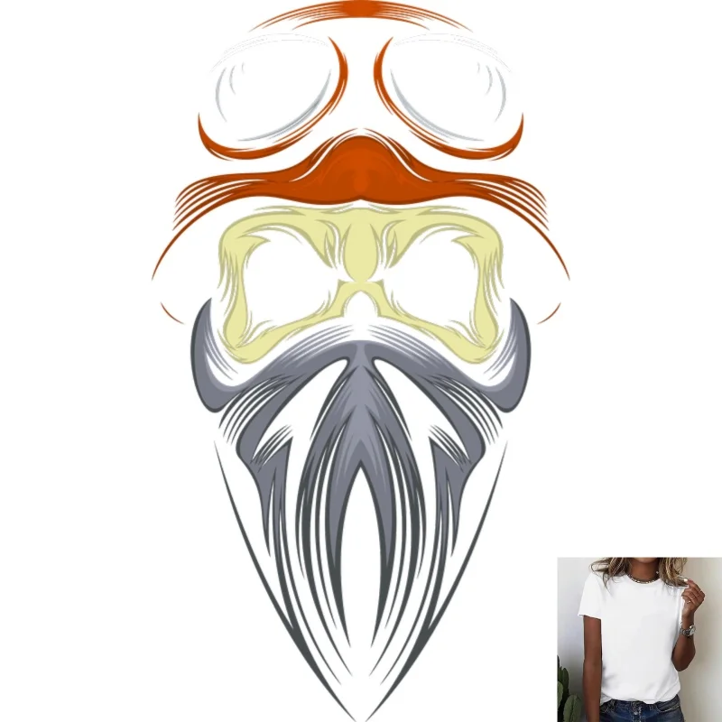 Creative Beard & Glasses Pattern Heat - Transfer White Ink Iron - on Decal, Trendy & Versatile, Suitable for T - shirts, Canvas