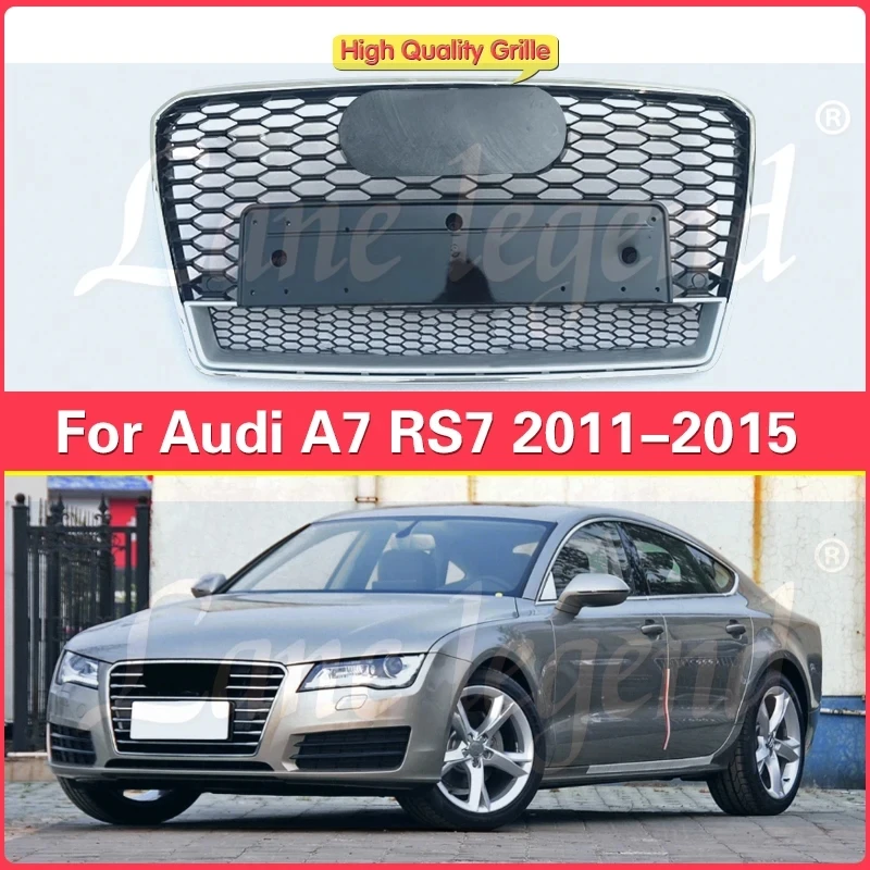 High Quality For RS7 Style Front Sport Hex Mesh Honeycomb Hood Grill For Audi A7 2011-2015 Car Accessories New