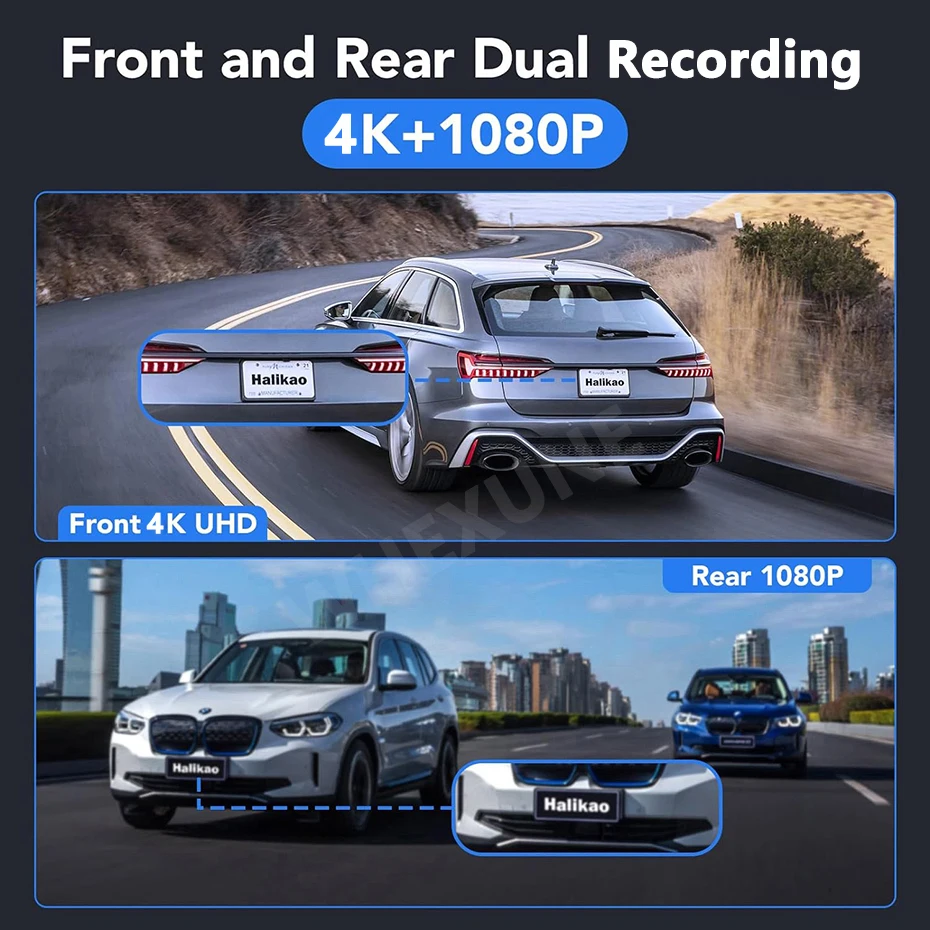 4K Car Dvr Carplay Android-Auto Dash Cam Stream RearView Mirror GPS 5G WIFI FM Radio AUX Dashcam Camera Dual Lens Drive Recorder