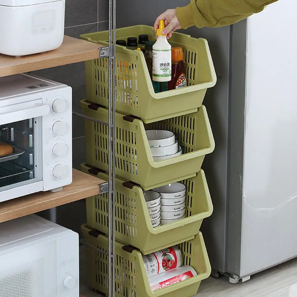 Storage Basket Multifunctional High Capacity Space-saving Stackable Kitchen Fruit Vegetable Shelf Home Supplies