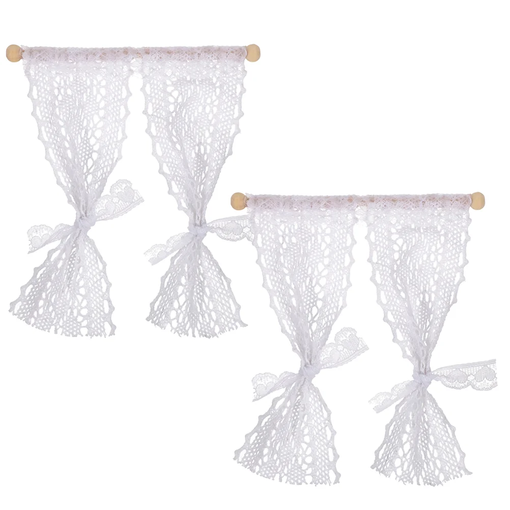 2 Pcs Dollhouse Curtains Tiny Models Lace Window Accessories Miniature Similar for Small