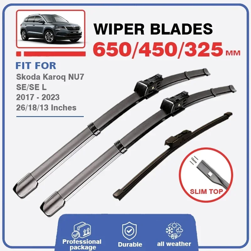 For Skoda Karoq NU7 SE 2017 - 2023 Car Front Rear Wiper Blades Windshield Windscreen Window Accessories 2018 2019 2020 2021 2022