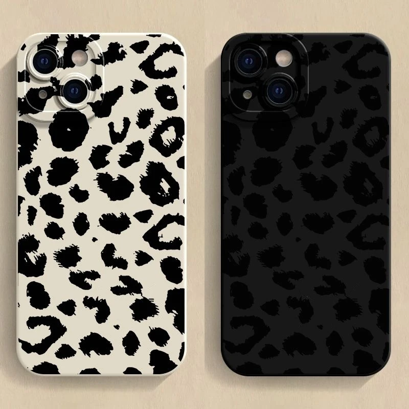 Cream White Black Leopard Print Soft Silicone Phone Case For Samsung S26 S25 FE S24 Plus S23 Ultra S22 S21 S20 Shockproof Cover
