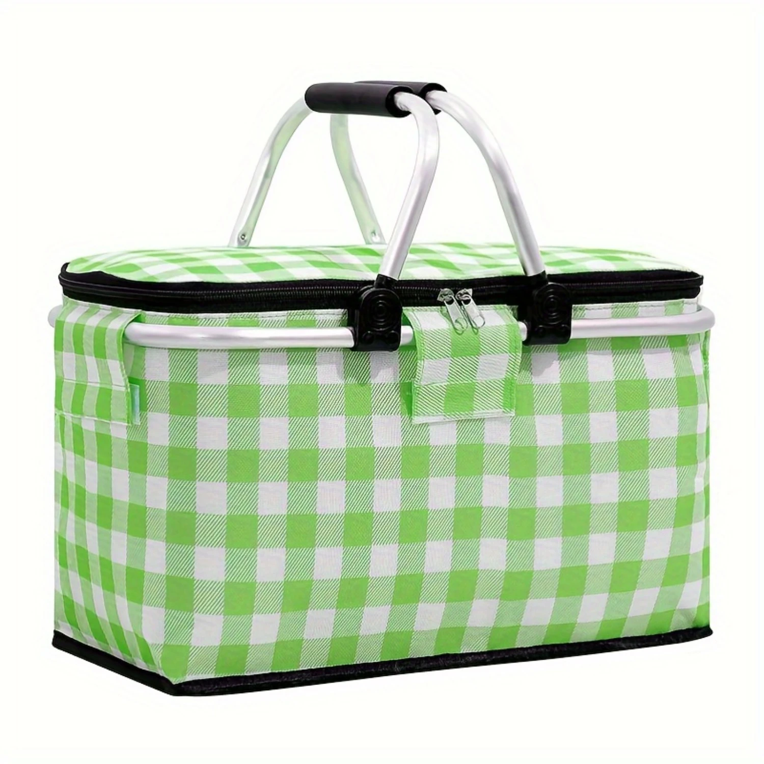 

1Pc Insulated Picnic Basket - Foldable Oxford Cloth, Multi-Functional Outdoor Cooler With Thick Aluminum Foil Lining & Blanket I