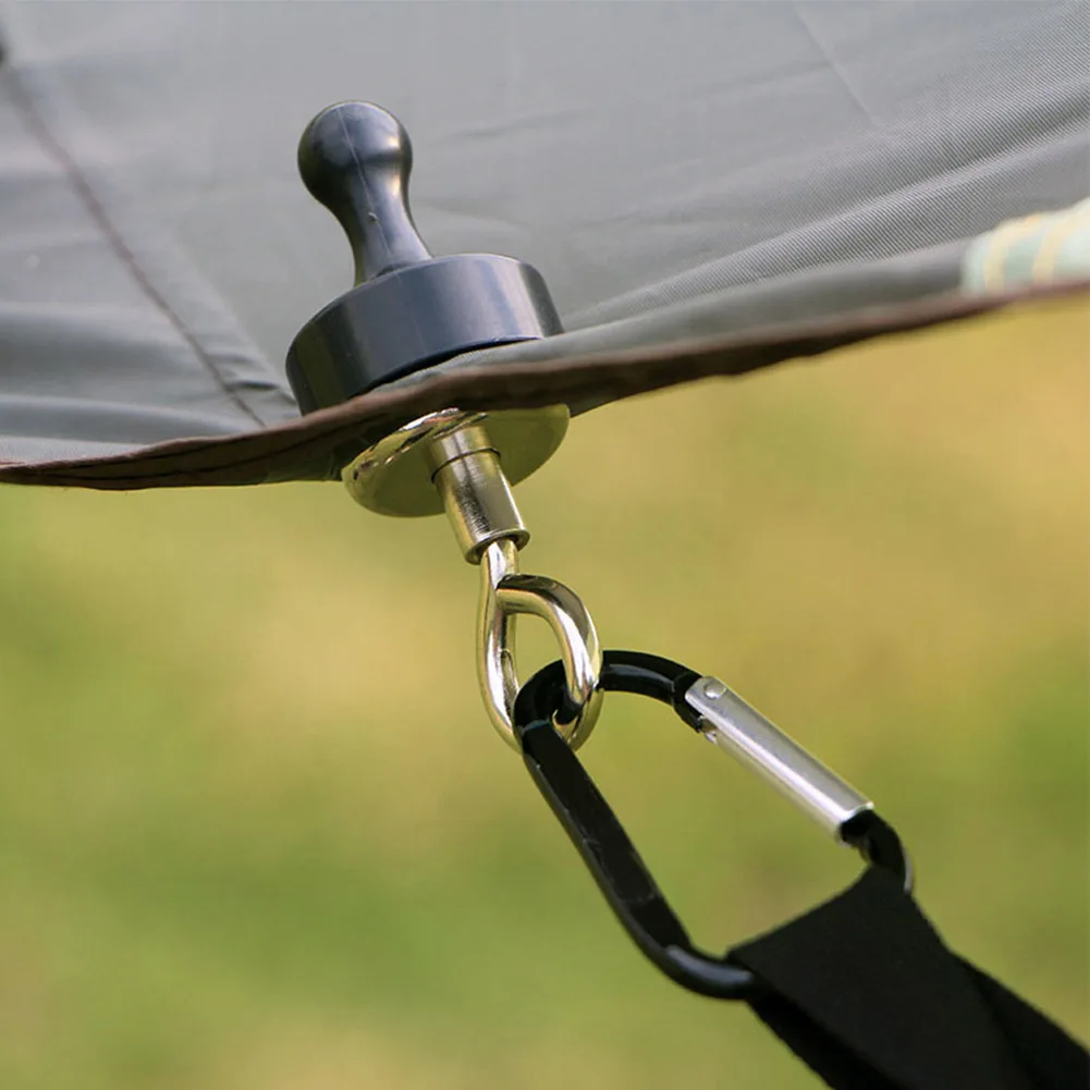2Pcs Large Magnetic Hooks, Strong Suction, Carabiner Base, Black Heavy Duty Magnet, Outdoor Camping Tent Tarp Light Hiking Gear