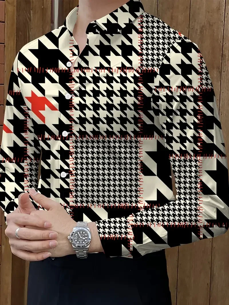 Men's French Curly GrassStriped Flip-over Beach Shirt Long Sleeve Hawaiian Holiday Costume Keyboard Pattern Summer Collection