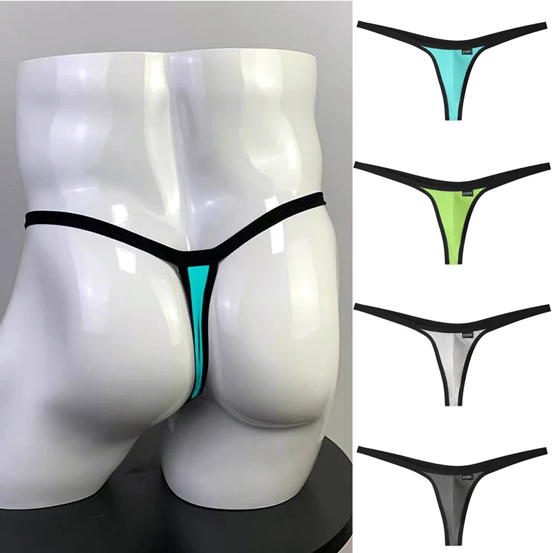 Men\'s Sexy Thongs T-Panties Briefs Low Waist Elastic Underwear T Back G-string Thongs Lingerie Breathable Bkini Underpants