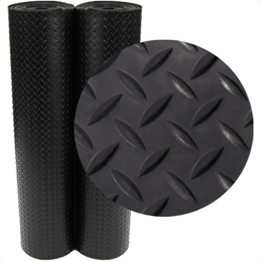 DiamondPlate Rubber Flooring Rolls m x 4 ft x 7 ft Rolls Black