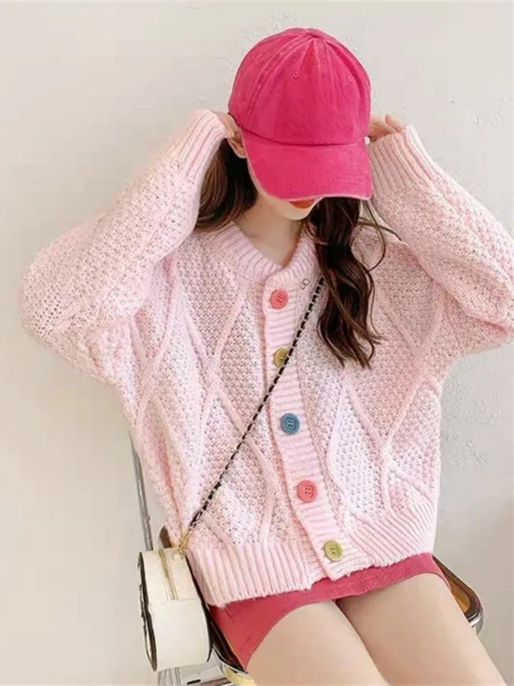 

Knitted Sueter Mujer Fashion Tops 2023 Loose Cardigan Jackets Solid Color Vintage Button Sweater Tops Pull Femme Women Clothes