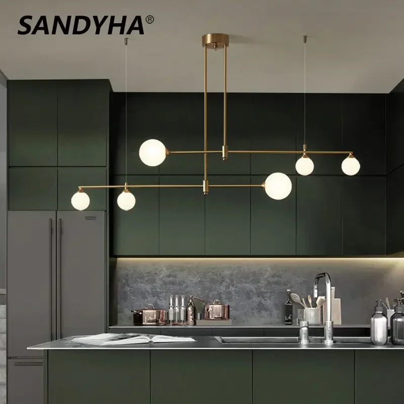 SANDYHA Modern LED Chandeliers Glass Ball Pendant Lights Unique Design for Living Room Dining Table Bar Home Decoration Stylish