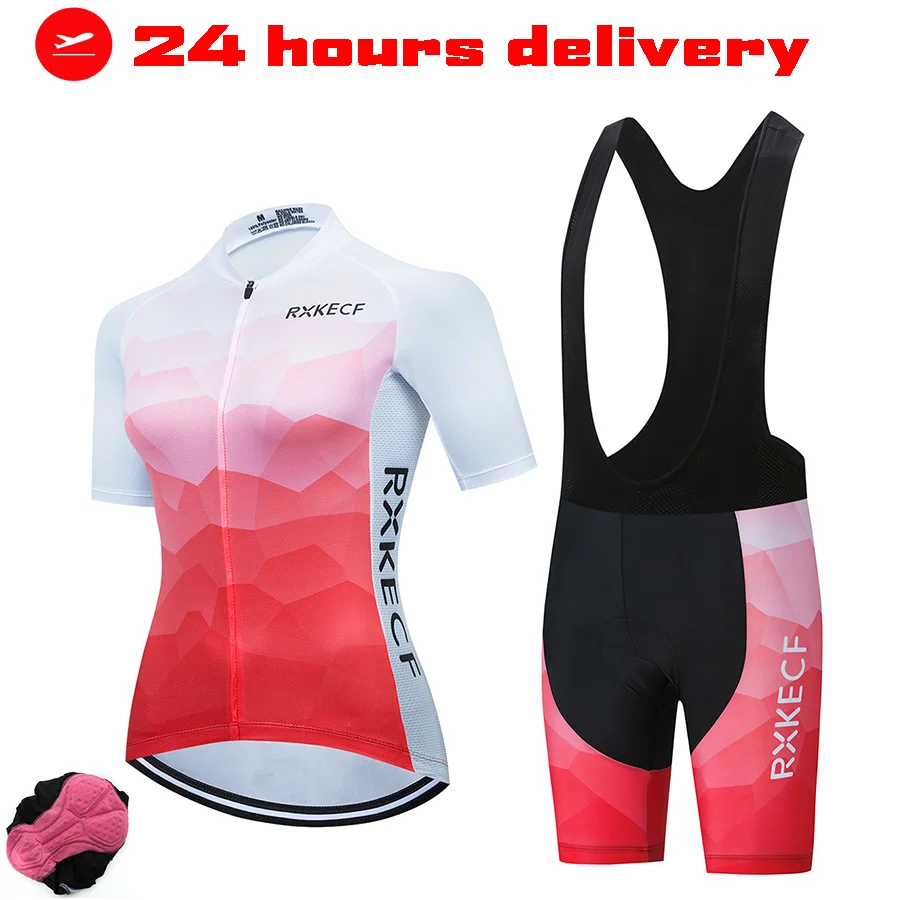 RXKECF-Cycling Jersey and Bib Shorts Sets for Women, Racing Bike Clothing Kits, Bicycle Clothes, Suit Riding Suits, Summer