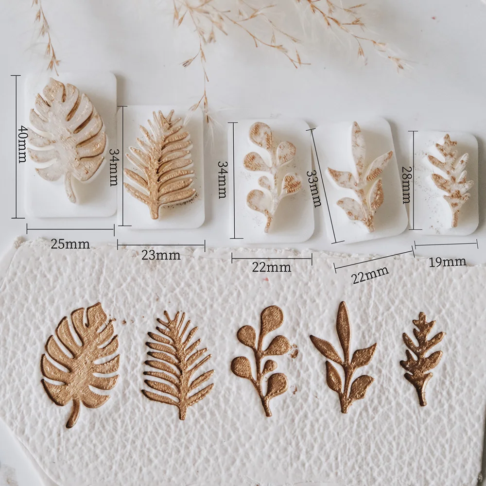 5Pcs/Set Jewelry Making Kit Plant Leaves Stamps Polymer Clay Molds Pottery Ceramic Embossed Jewelry Earring Making Tools
