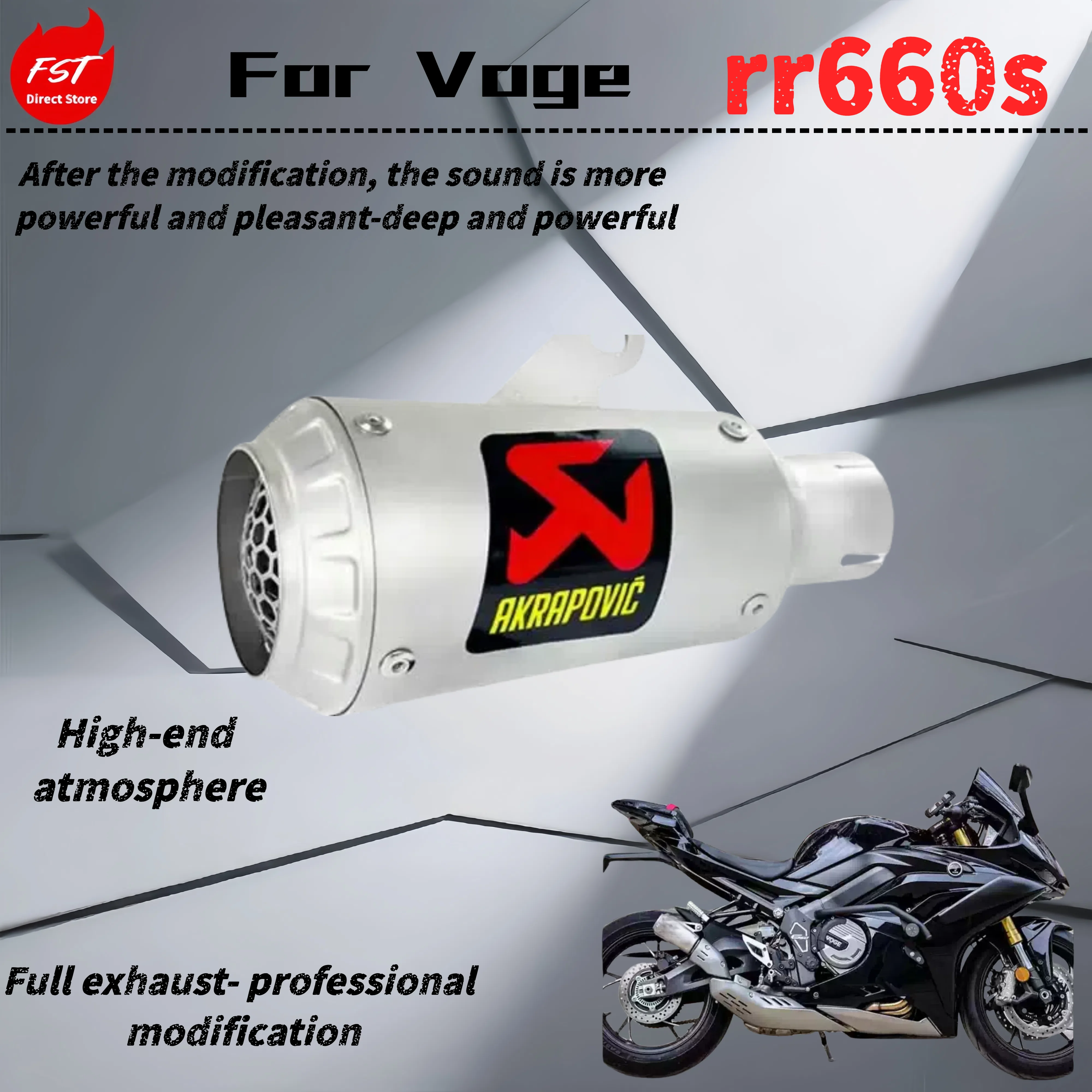 

For Voge rr660s - modified tail section integrated exhaust pipe - the sound is deep, rich and powerful