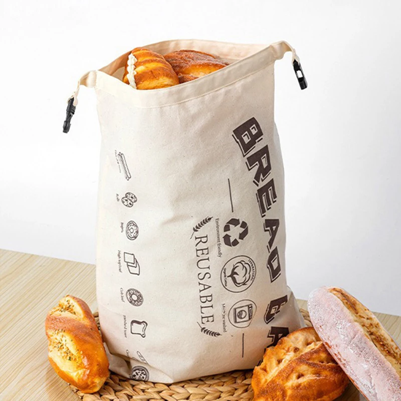 

Reusable Cotton Cloth Bread Bag with Buckle Eco-Friendly Ood-Grade Bread Bag Large Capacity Beeswax Bread Storage Bag