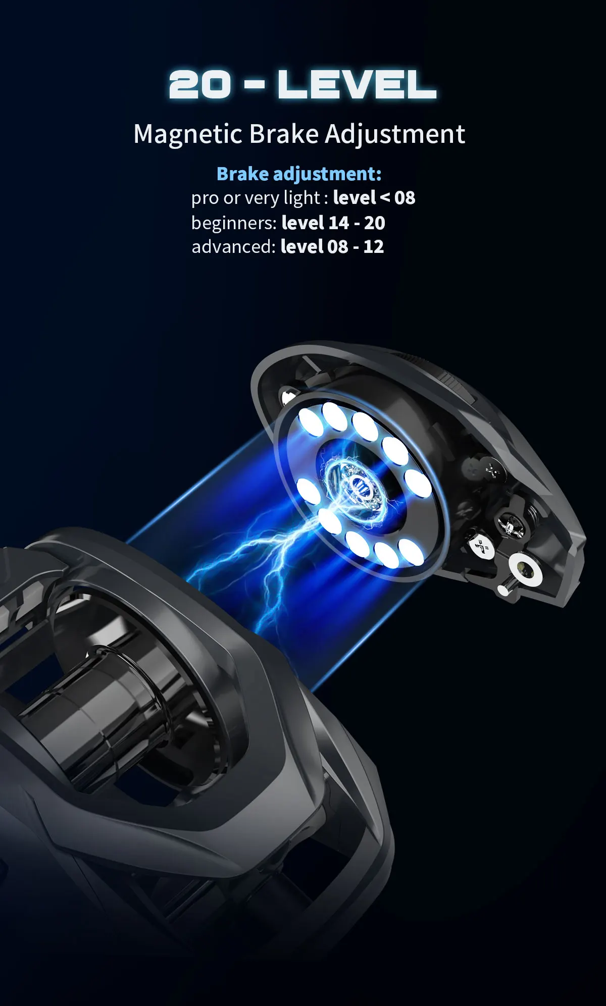 Mavllos Resolute Baitcaster-Rollen, 8,8 lbs Bremskraft, leichter 5oz Carbonrahmen, 20-stufige Magnetbremse, 7,1:1 Übersetzung, 2 Hybrid-Keramik- + 7BB – Detail 4