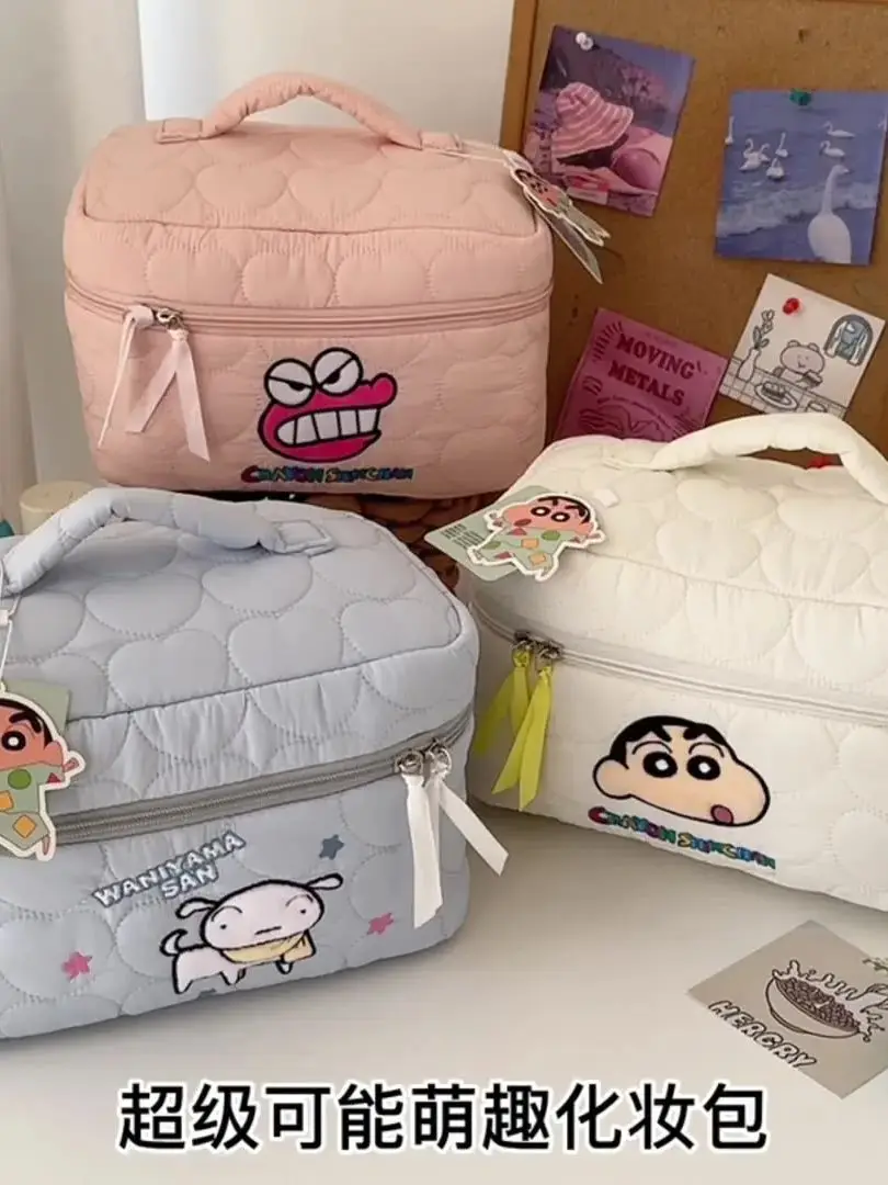 

New Crayon Shinchan Cartoon Soft Cloud Makeup Bag Cute Anime Large Capacity High Beauty Handheld Travel Storage Bag Girl Gift