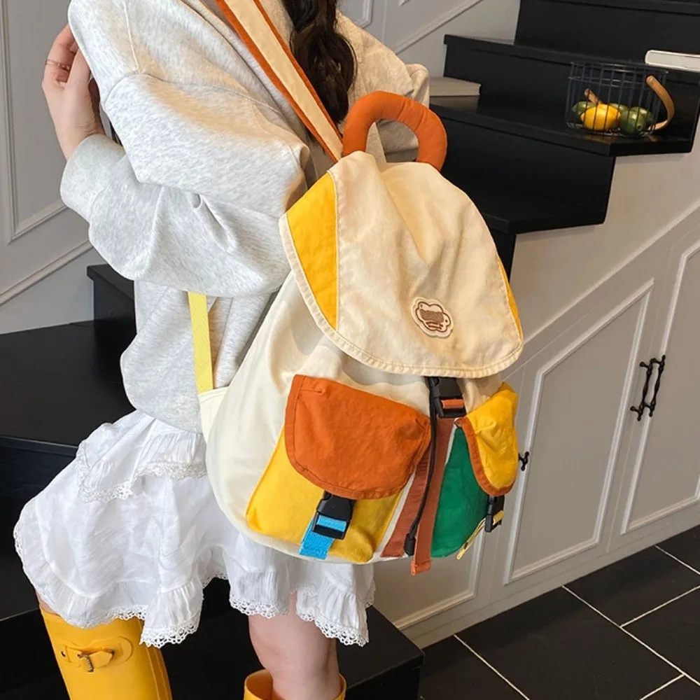Color Matching 2 Sizes Parent-child Bags Korean Style Large Capacity Drawstring Schoolbag Nylon Multi-pocket Kids Backpack