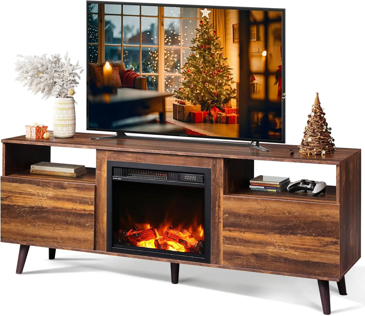 

TV Stand for 65 Inch TV 58 Inch Entertainment Center with 18 Inch Electric Fireplace Media Console Rustic Brown