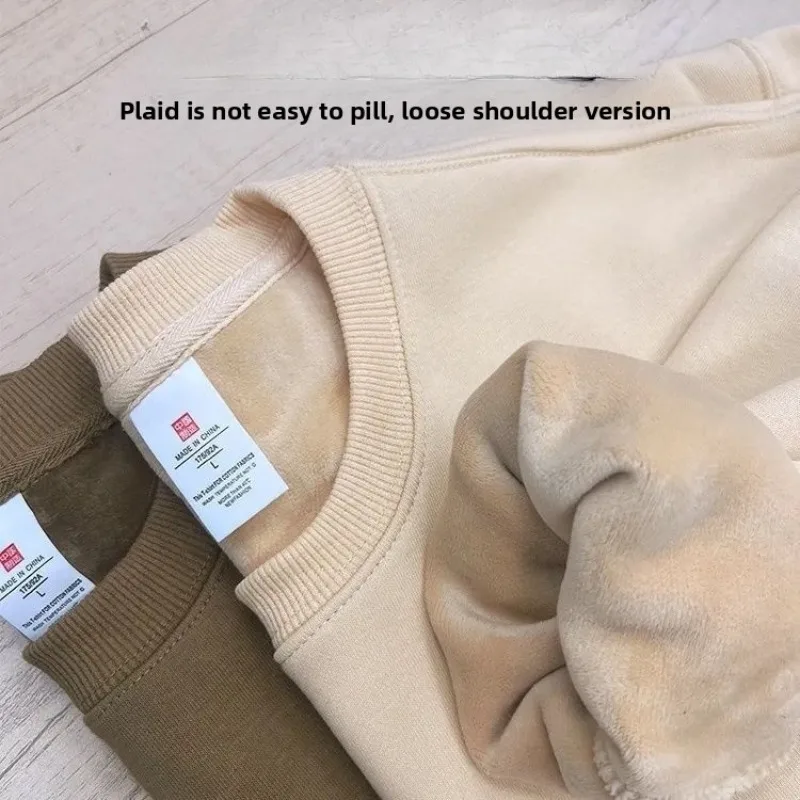 Autumn Winter Fleece Unisex Sweatshirt Thick Solid Drop-shoulder Pullover Oversized Casual Warm Sweater Boyfriend Sweatshirts