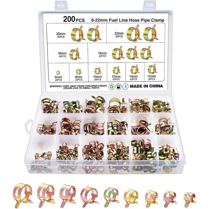 200 шт. 6-22 мм топливный шланг, пружинные зажимы, крепежные детали, силиконовый зажим для вакуумного шланга, стальной провод, воздушная трубка, зажим для водопроводной трубки