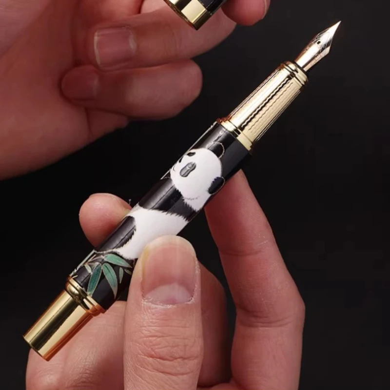 New Style Ceramic Fountain Pen Cartoon Panda Pen Holder with Super Large and Heavy Feel, Adult Replaceable Ink Bag Suction Type