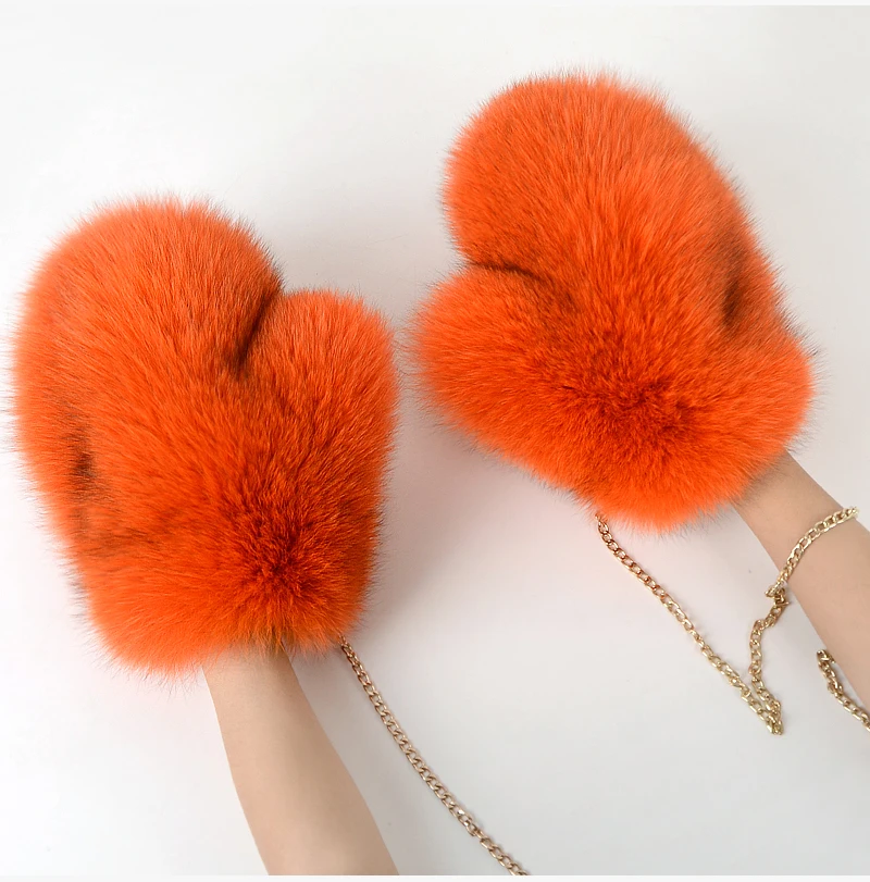 2024 Hot Sale Winter Women Natural Real Fox Fur Gloves Warm 100% Genuine Fox Fur Mittens Girl Fashion Luxury Real Fox Fur Glove