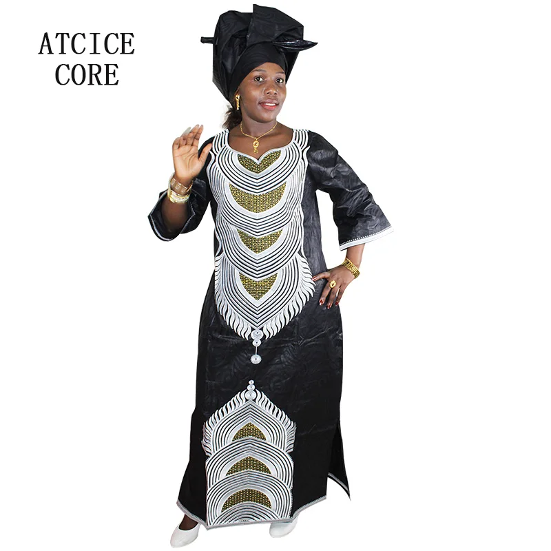 African Dresses For Women African Bazin Embroidery Dresses Long Dresses With Scarf