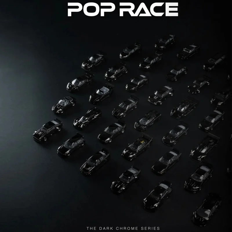 

POP RACE 1:64 Dark Chrome Series Porsche 964 Singer Targa Nissan Skyline GTR R32R33 Shelby Mustang GT500 Alloy DieCast Car Model